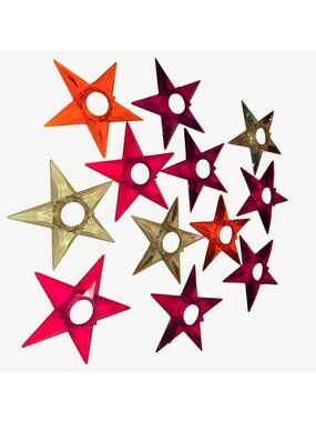 Set Of 12 Vintage Starburst Xmas Tree Light Deflector Red Orange Clear Mid-Centu